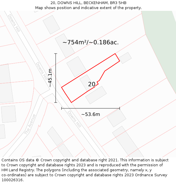 20, DOWNS HILL, BECKENHAM, BR3 5HB: Plot and title map