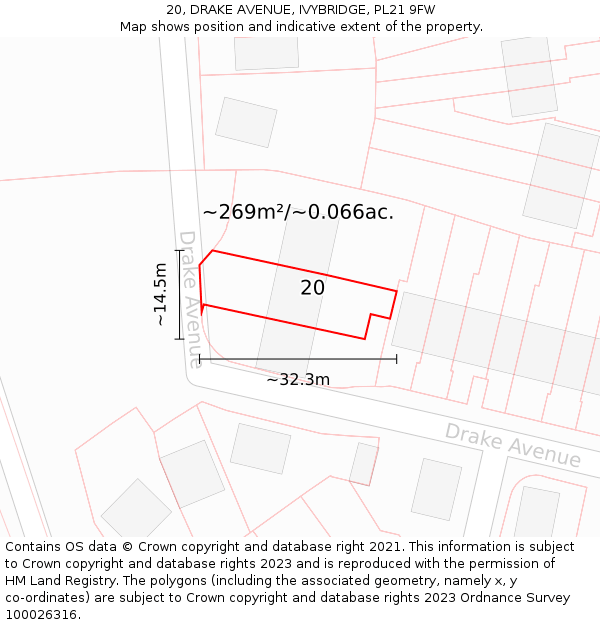 20, DRAKE AVENUE, IVYBRIDGE, PL21 9FW: Plot and title map