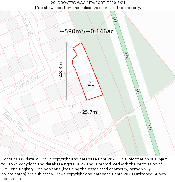 20, DROVERS WAY, NEWPORT, TF10 7XN: Plot and title map