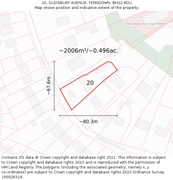 20, DUDSBURY AVENUE, FERNDOWN, BH22 8DU: Plot and title map