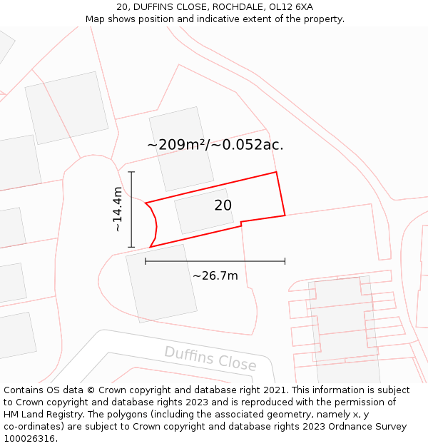 20, DUFFINS CLOSE, ROCHDALE, OL12 6XA: Plot and title map