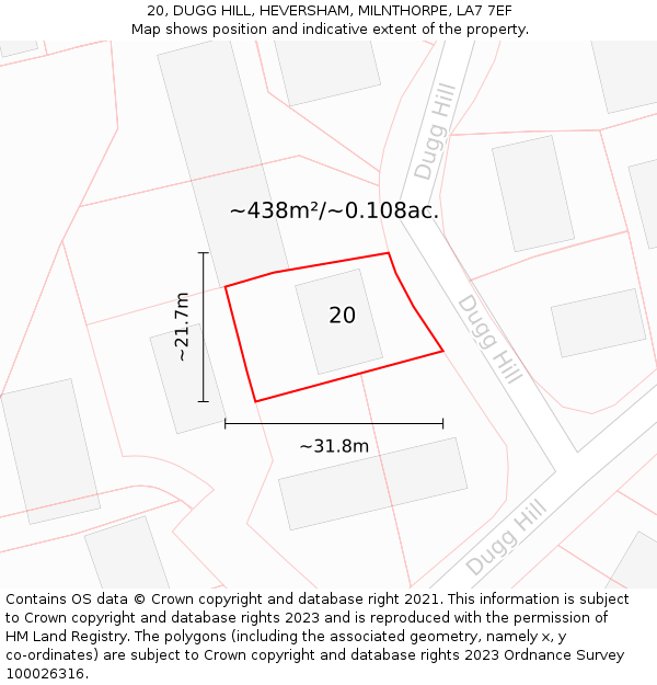 20, DUGG HILL, HEVERSHAM, MILNTHORPE, LA7 7EF: Plot and title map