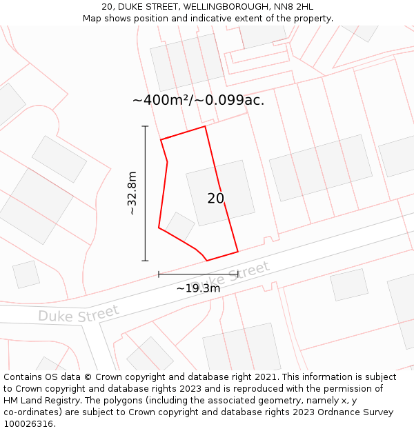 20, DUKE STREET, WELLINGBOROUGH, NN8 2HL: Plot and title map