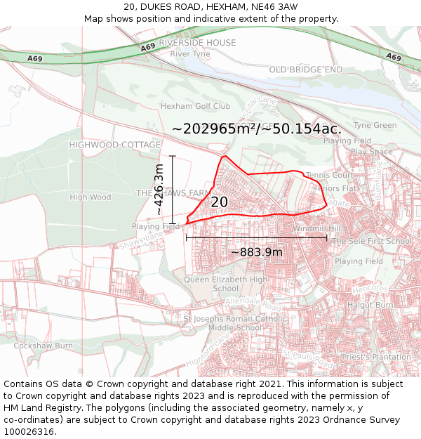 20, DUKES ROAD, HEXHAM, NE46 3AW: Plot and title map