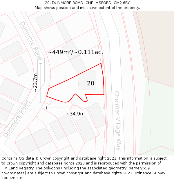 20, DUNMORE ROAD, CHELMSFORD, CM2 6RY: Plot and title map