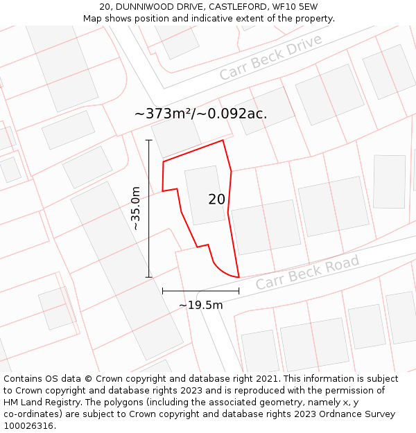 20, DUNNIWOOD DRIVE, CASTLEFORD, WF10 5EW: Plot and title map