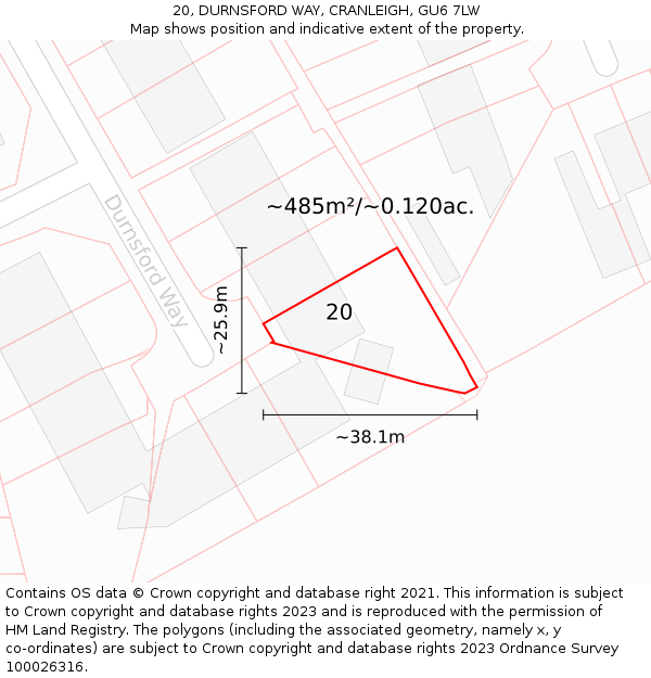 20, DURNSFORD WAY, CRANLEIGH, GU6 7LW: Plot and title map