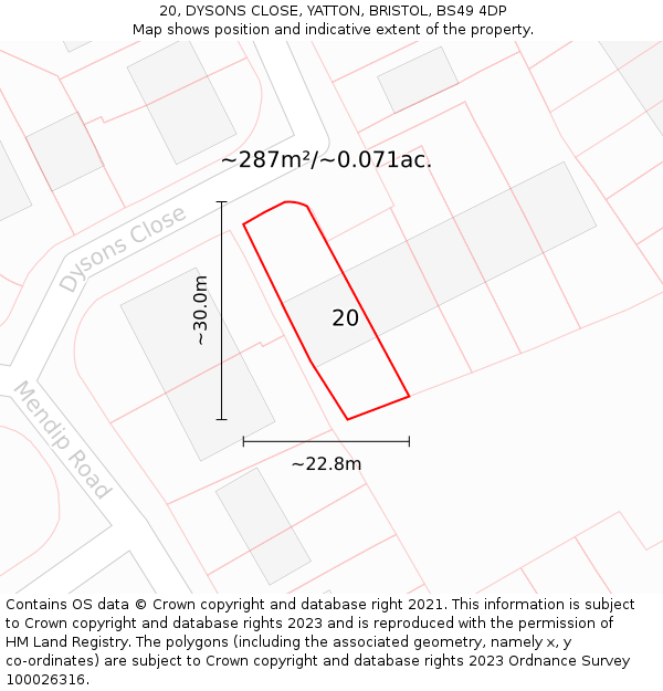20, DYSONS CLOSE, YATTON, BRISTOL, BS49 4DP: Plot and title map