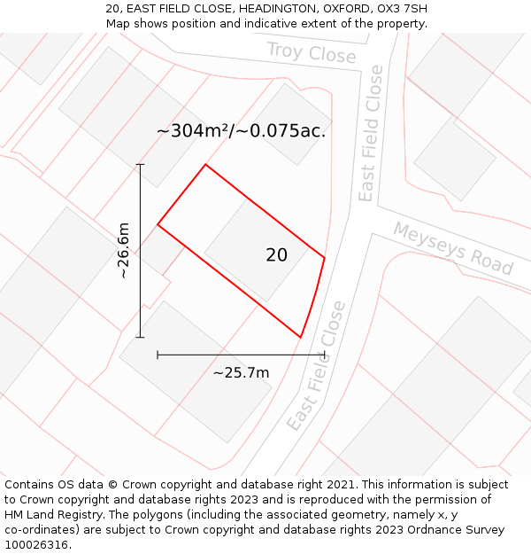 20, EAST FIELD CLOSE, HEADINGTON, OXFORD, OX3 7SH: Plot and title map