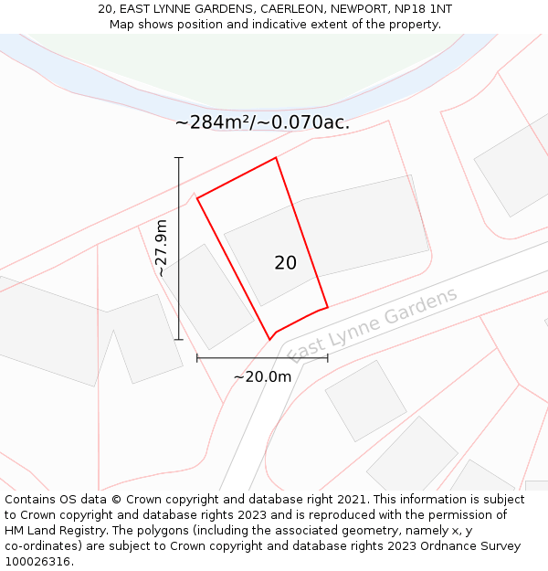20, EAST LYNNE GARDENS, CAERLEON, NEWPORT, NP18 1NT: Plot and title map