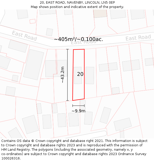 20, EAST ROAD, NAVENBY, LINCOLN, LN5 0EP: Plot and title map