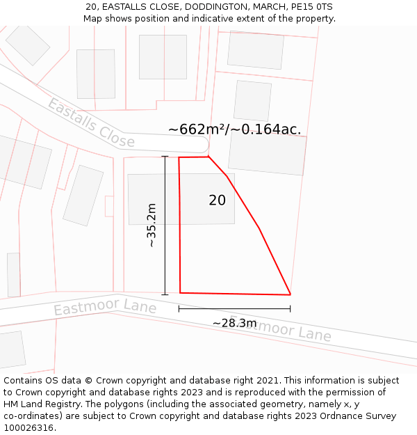 20, EASTALLS CLOSE, DODDINGTON, MARCH, PE15 0TS: Plot and title map