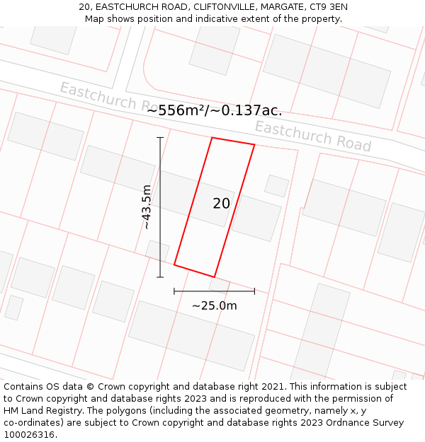 20, EASTCHURCH ROAD, CLIFTONVILLE, MARGATE, CT9 3EN: Plot and title map