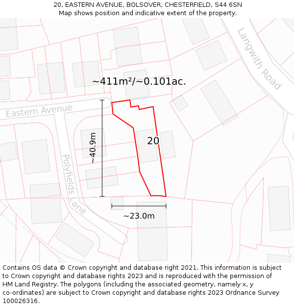 20, EASTERN AVENUE, BOLSOVER, CHESTERFIELD, S44 6SN: Plot and title map