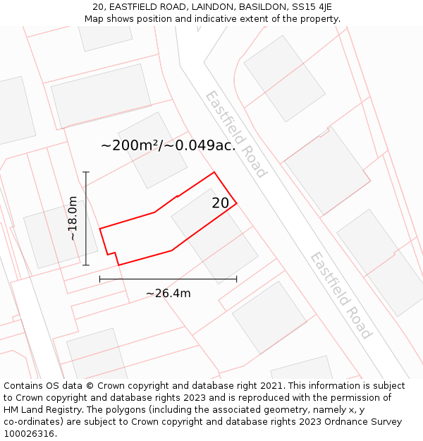 20, EASTFIELD ROAD, LAINDON, BASILDON, SS15 4JE: Plot and title map