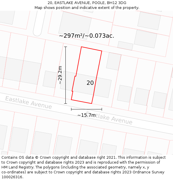 20, EASTLAKE AVENUE, POOLE, BH12 3DG: Plot and title map