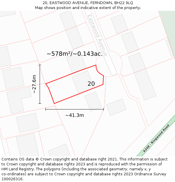 20, EASTWOOD AVENUE, FERNDOWN, BH22 9LQ: Plot and title map