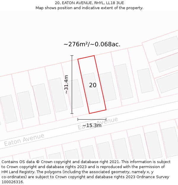 20, EATON AVENUE, RHYL, LL18 3UE: Plot and title map