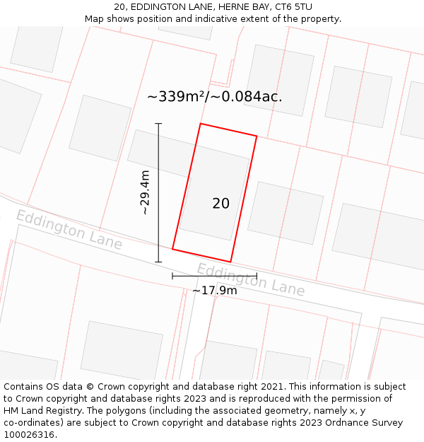 20, EDDINGTON LANE, HERNE BAY, CT6 5TU: Plot and title map