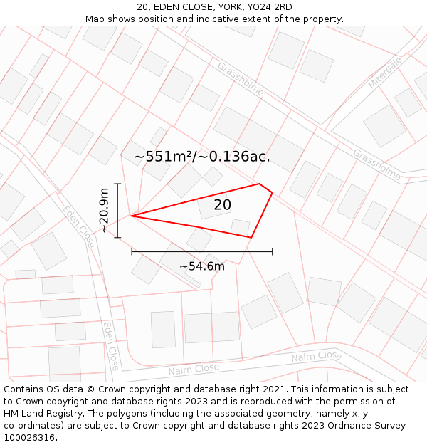 20, EDEN CLOSE, YORK, YO24 2RD: Plot and title map