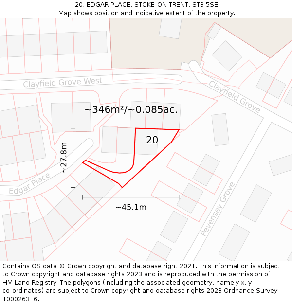 20, EDGAR PLACE, STOKE-ON-TRENT, ST3 5SE: Plot and title map