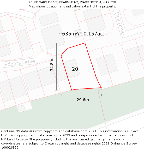 20, EDGARS DRIVE, FEARNHEAD, WARRINGTON, WA2 0YB: Plot and title map