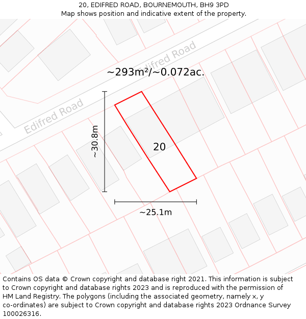 20, EDIFRED ROAD, BOURNEMOUTH, BH9 3PD: Plot and title map