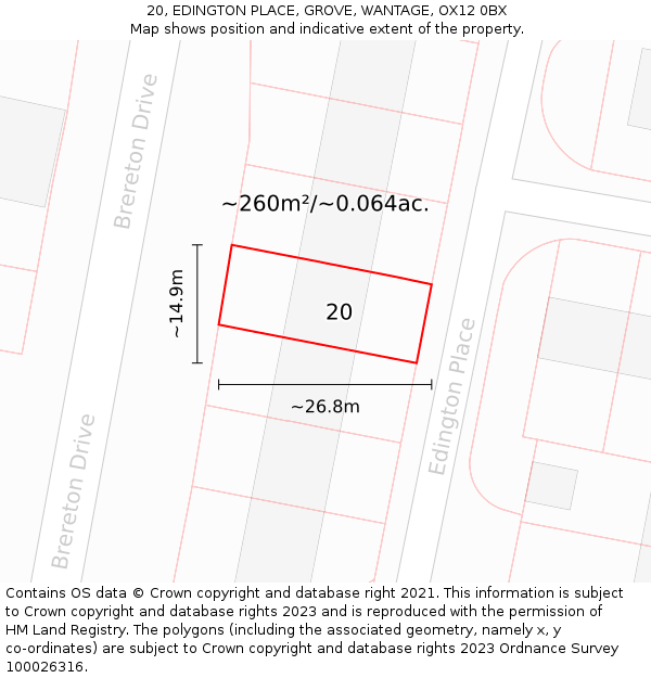 20, EDINGTON PLACE, GROVE, WANTAGE, OX12 0BX: Plot and title map