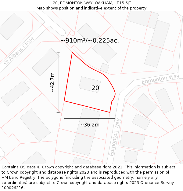 20, EDMONTON WAY, OAKHAM, LE15 6JE: Plot and title map