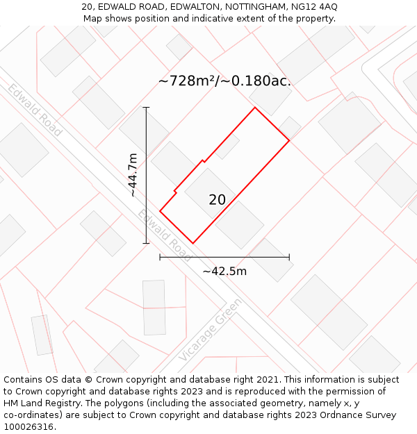 20, EDWALD ROAD, EDWALTON, NOTTINGHAM, NG12 4AQ: Plot and title map