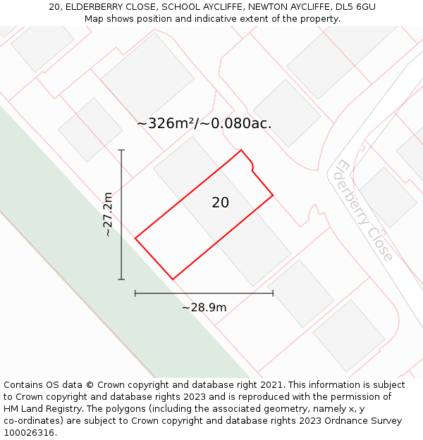 20, ELDERBERRY CLOSE, SCHOOL AYCLIFFE, NEWTON AYCLIFFE, DL5 6GU: Plot and title map