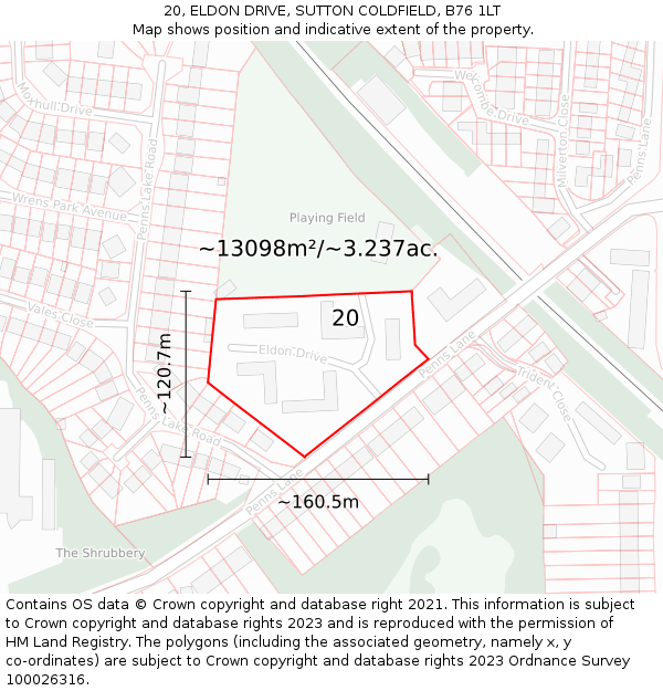 20, ELDON DRIVE, SUTTON COLDFIELD, B76 1LT: Plot and title map