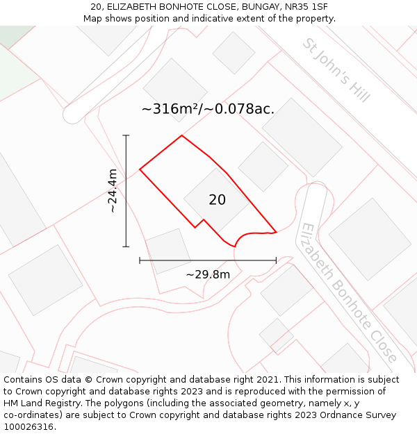 20, ELIZABETH BONHOTE CLOSE, BUNGAY, NR35 1SF: Plot and title map