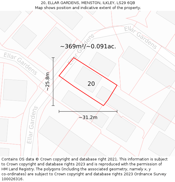 20, ELLAR GARDENS, MENSTON, ILKLEY, LS29 6QB: Plot and title map