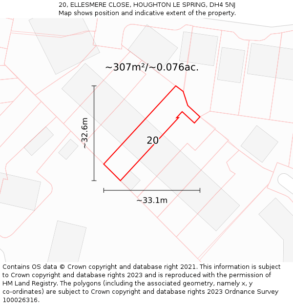 20, ELLESMERE CLOSE, HOUGHTON LE SPRING, DH4 5NJ: Plot and title map