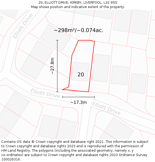 20, ELLIOTT DRIVE, KIRKBY, LIVERPOOL, L32 9SS: Plot and title map