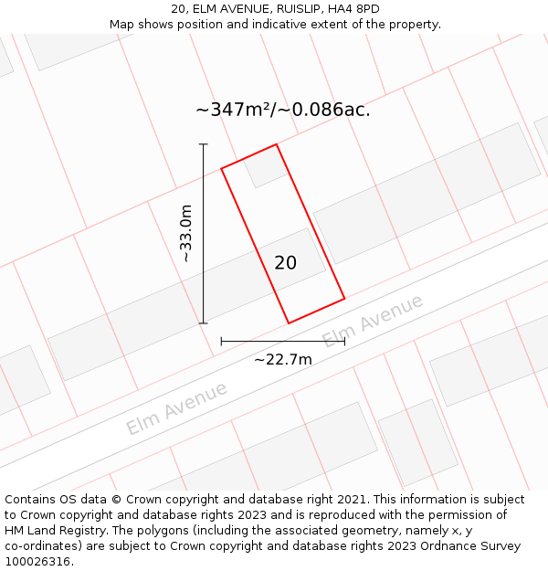 20, ELM AVENUE, RUISLIP, HA4 8PD: Plot and title map