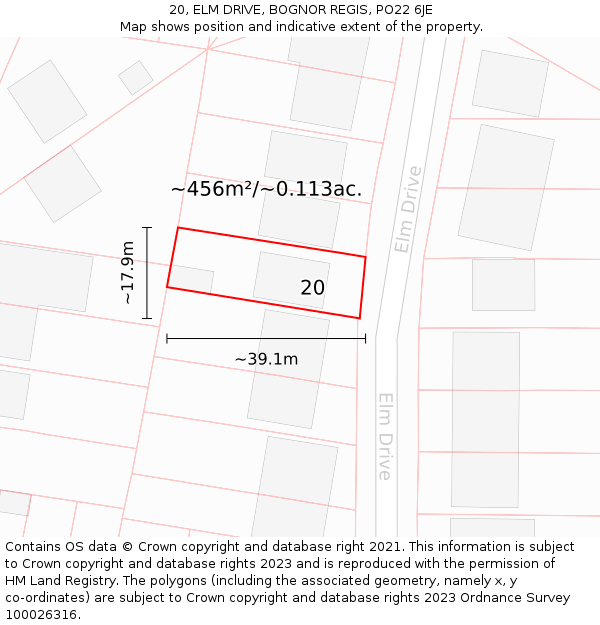 20, ELM DRIVE, BOGNOR REGIS, PO22 6JE: Plot and title map