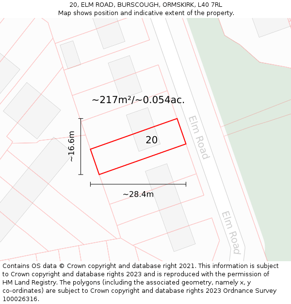 20, ELM ROAD, BURSCOUGH, ORMSKIRK, L40 7RL: Plot and title map