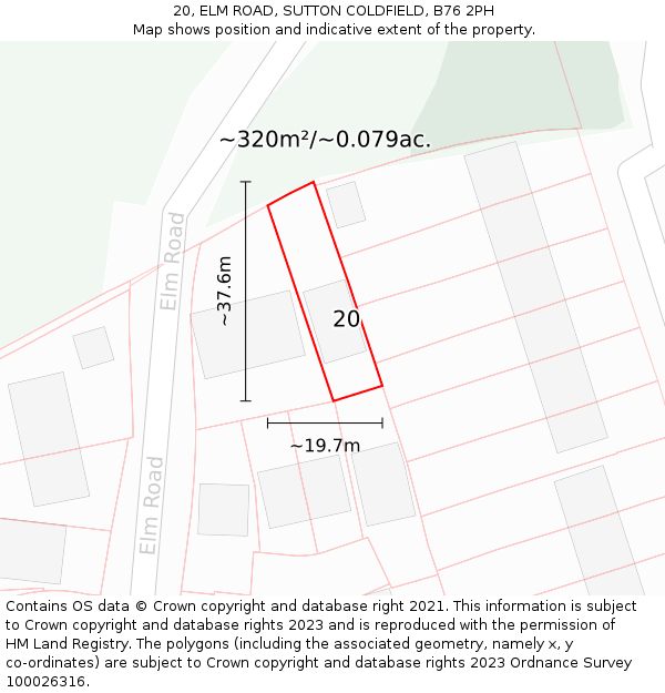 20, ELM ROAD, SUTTON COLDFIELD, B76 2PH: Plot and title map