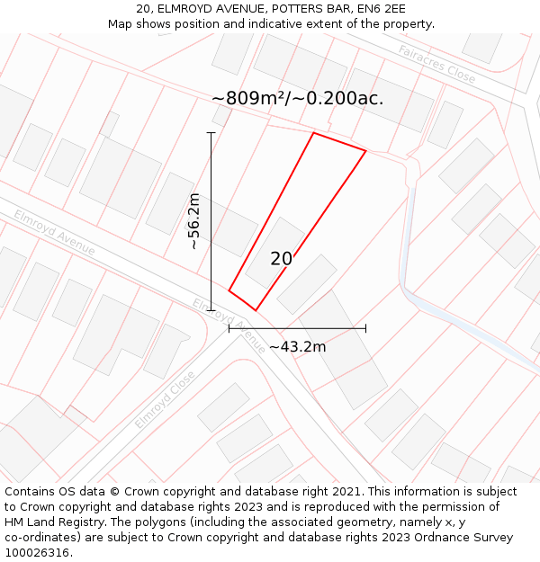 20, ELMROYD AVENUE, POTTERS BAR, EN6 2EE: Plot and title map