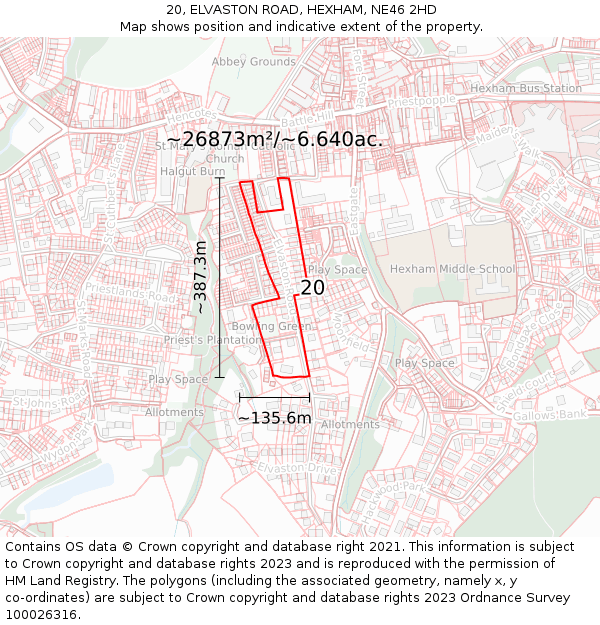 20, ELVASTON ROAD, HEXHAM, NE46 2HD: Plot and title map