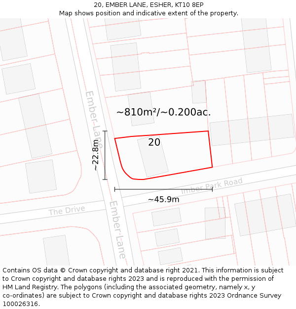 20, EMBER LANE, ESHER, KT10 8EP: Plot and title map