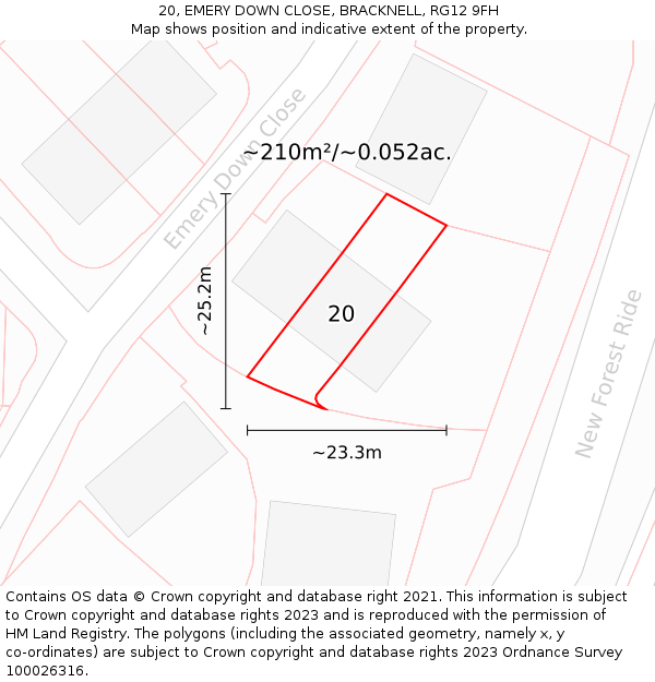 20, EMERY DOWN CLOSE, BRACKNELL, RG12 9FH: Plot and title map