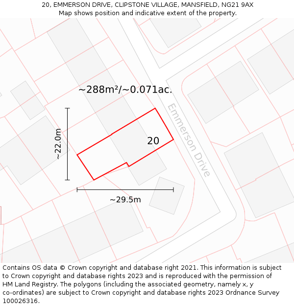 20, EMMERSON DRIVE, CLIPSTONE VILLAGE, MANSFIELD, NG21 9AX: Plot and title map