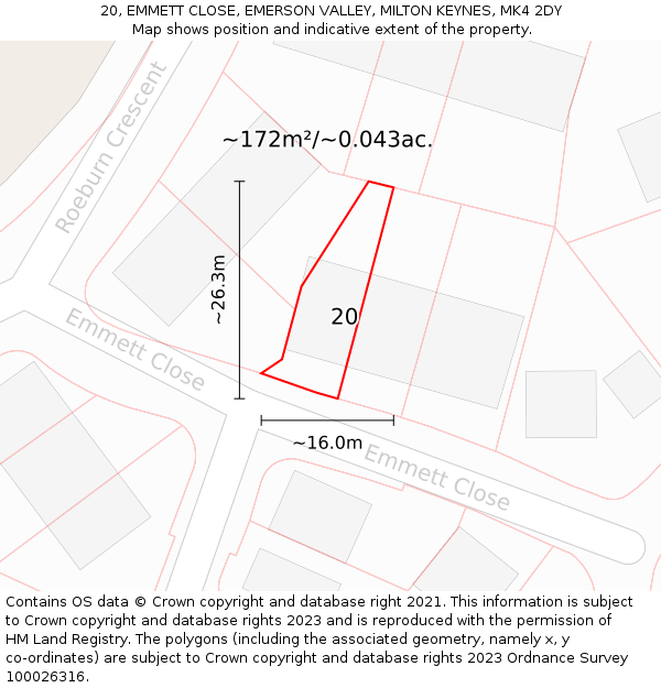 20, EMMETT CLOSE, EMERSON VALLEY, MILTON KEYNES, MK4 2DY: Plot and title map