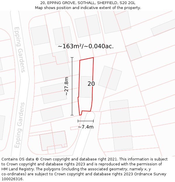 20, EPPING GROVE, SOTHALL, SHEFFIELD, S20 2GL: Plot and title map