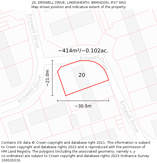 20, ERISWELL DRIVE, LAKENHEATH, BRANDON, IP27 9AG: Plot and title map