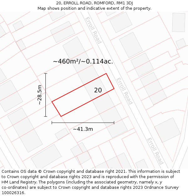 20, ERROLL ROAD, ROMFORD, RM1 3DJ: Plot and title map