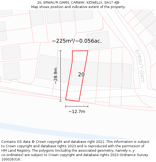 20, ERWAU'R GARN, CARWAY, KIDWELLY, SA17 4JB: Plot and title map